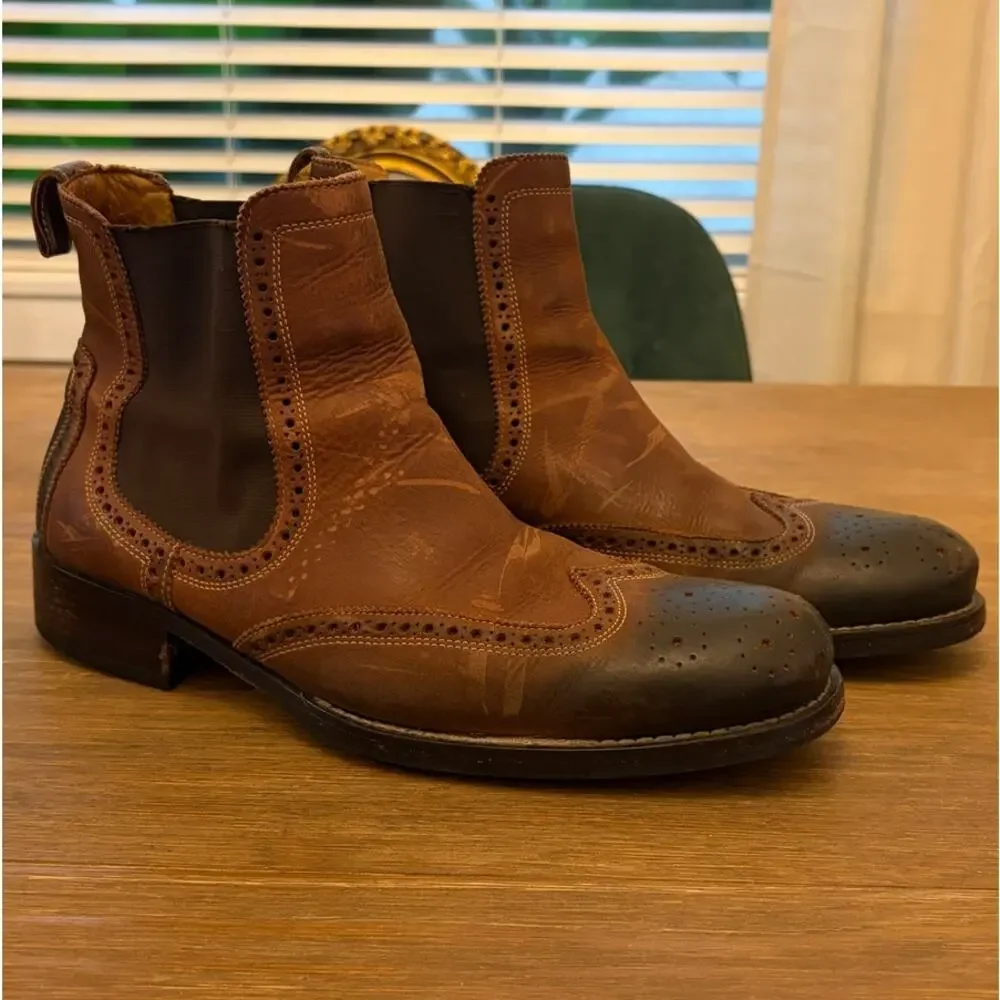 Cole Haan Men’s 10M Brown Leather Wingtip Brogue Chelsea Boots